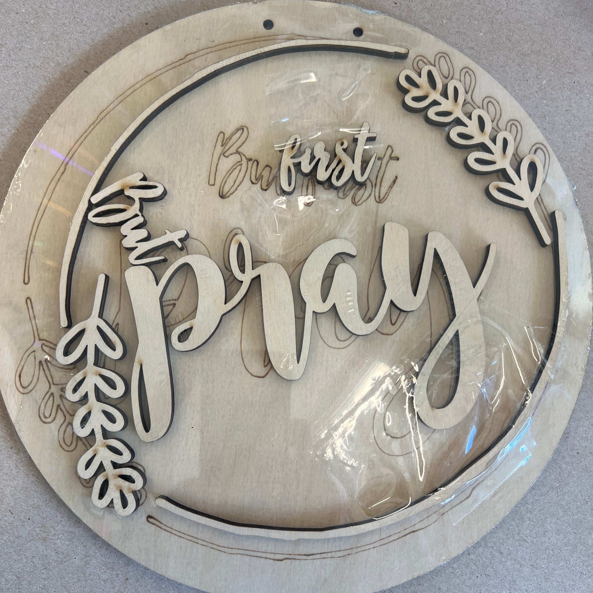 Kids But First Pray Birch Sign