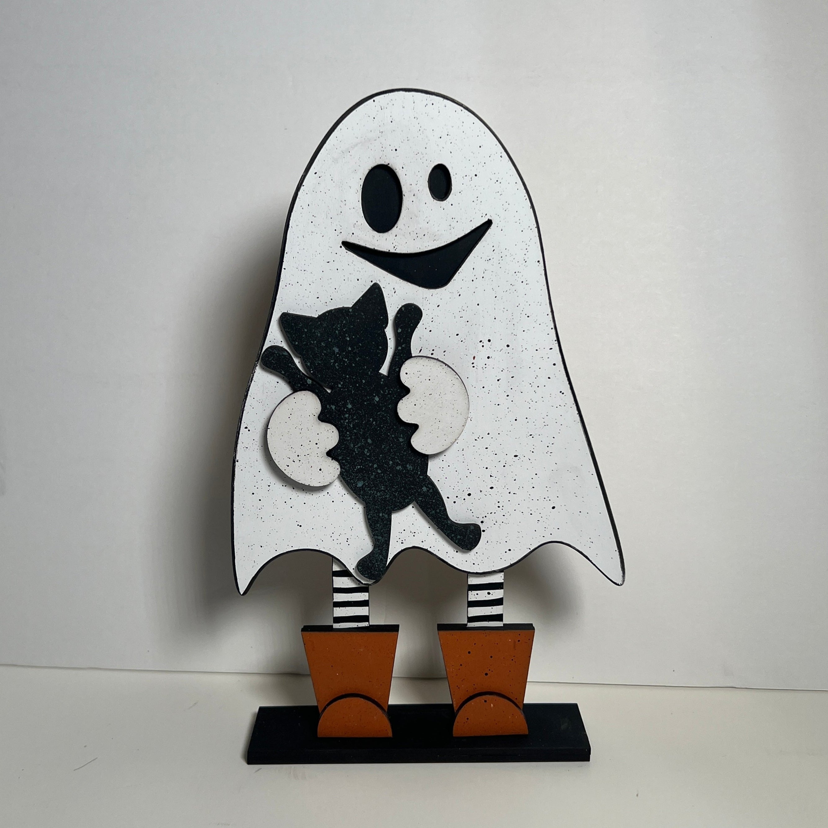 Ghost with cat and boots shelf sitter