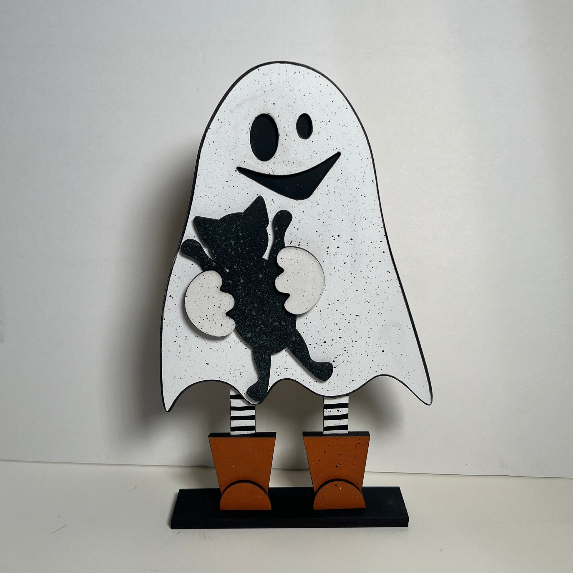 Ghost with cat and boots shelf sitter