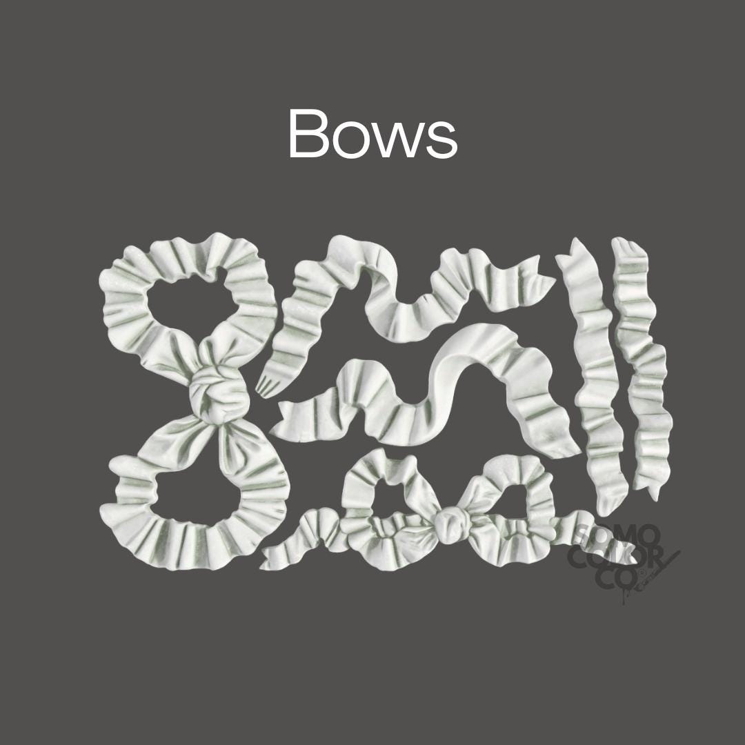 White decorative bows on a gray background with 'Bows' text above.